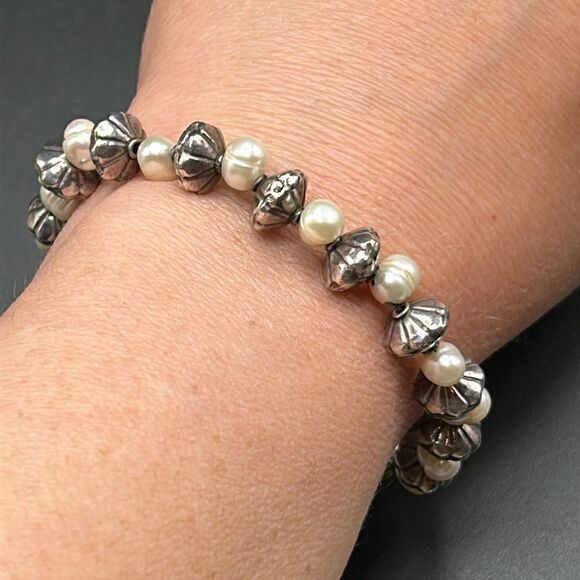 VTG Sterling Beaded Pearl Bracelet, 7.5” - Picture 5 of 7